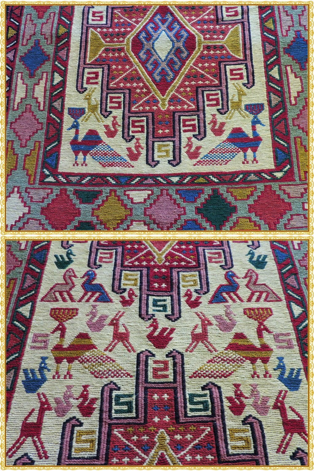 スマックキリム 手織り ペルシャキリム 高品質ウール イランシルジャン 産 敷物 廊下敷サイズ200cmx76cm【本物保証/直輸入】