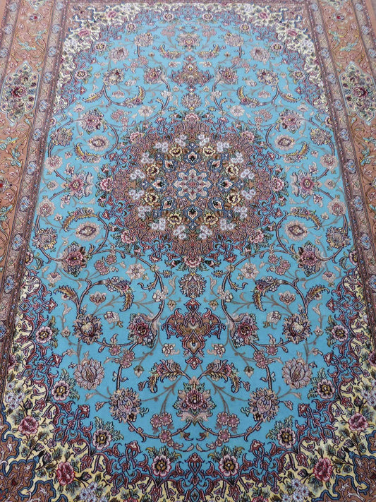 ペルシャ絨毯 カーペット ラグ ウール&シルク 手織り 高級 ペルシャ絨毯の本場 イラン イスファハン産中型サイズ 149cm×238cm 【本物保証/直輸入】