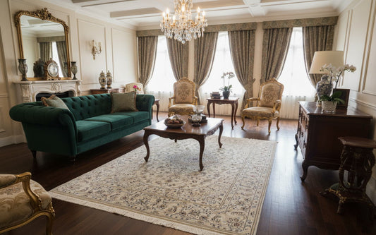 手織りペルシャ絨毯 カーペット ウール&シルク 高密度 手織り高品質 ペルシャ絨毯の本場 イラン ナイン産 正方形大型サイズ206cm×315cm【本物保証】 (コピー)