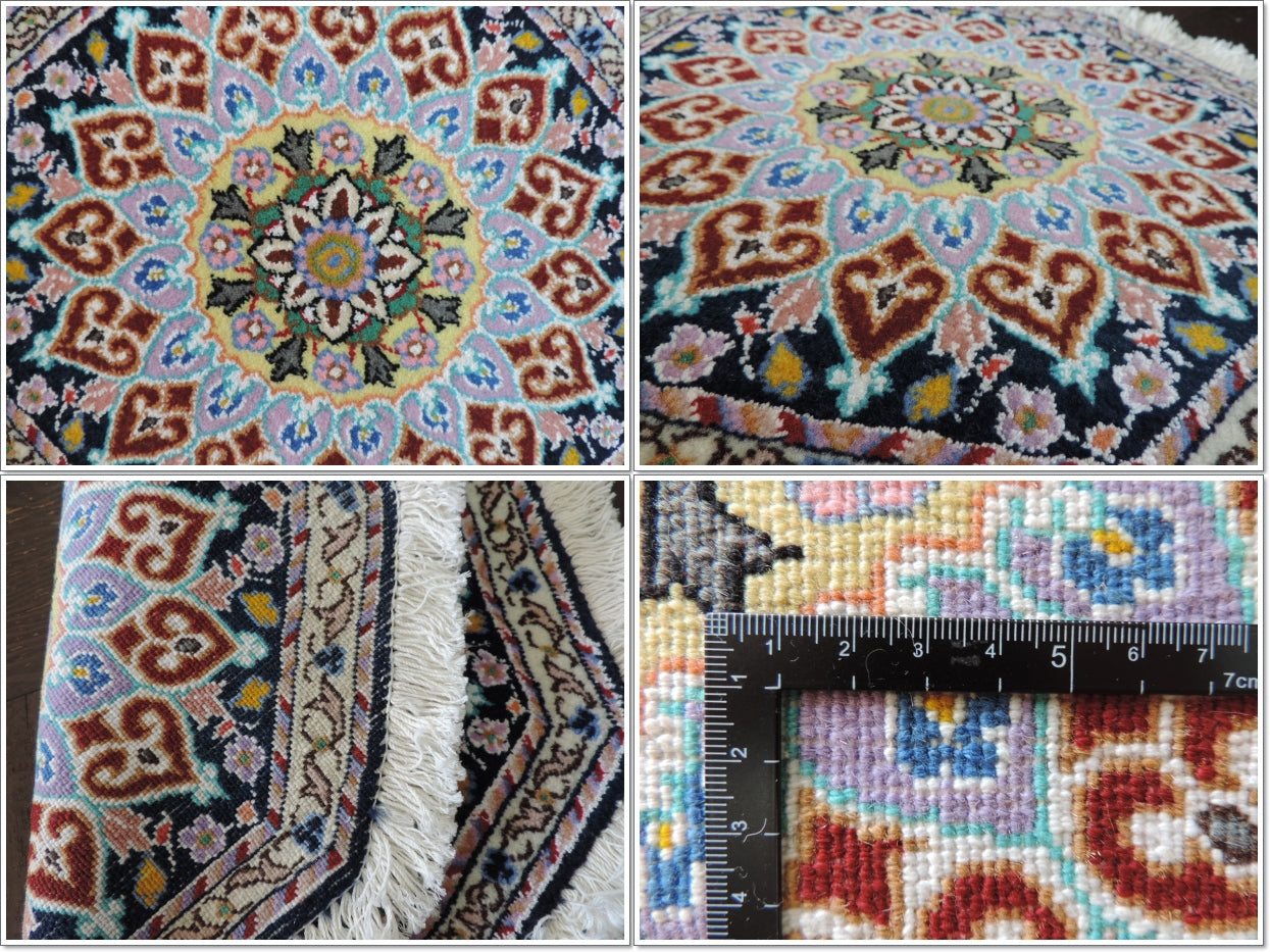 ペルシャ絨毯 カーペット ウール100%珍しい正八角形(オクタゴン)の形手織り 高級 ペルシャ絨毯の本場 イラン ナイン産玄関マットなどに 46cm×46cm【本物保証/直輸入】