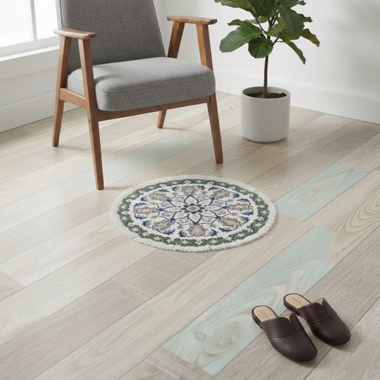 ペルシャ絨毯 愛らしいミニ丸形 ウール100% 手織り ペルシャ絨毯の本場 イラン ナイン産チェアーマット玄関マットなどに、サイズ 43cm×43cm【本物保証/直輸入】