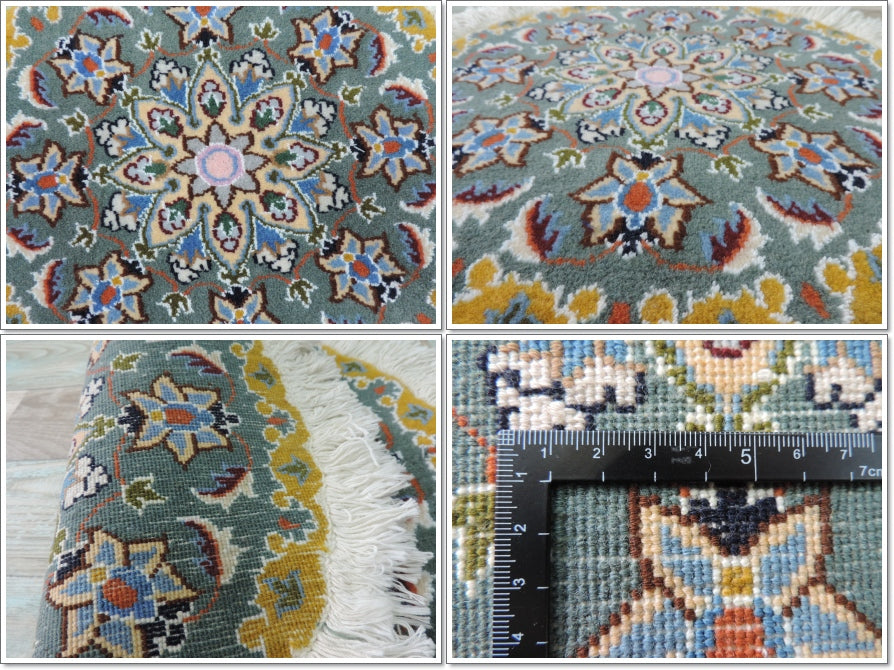 ペルシャ絨毯 愛らしいミニ丸形 ウール100% 手織り ペルシャ絨毯の本場 イラン ナイン産チェアーマット玄関マットなどに、サイズ 43cm×43cm【本物保証/直輸入】