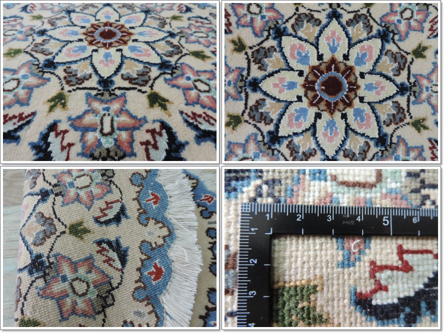 ペルシャ絨毯 愛らしいミニ丸形 ウール100% 手織り ペルシャ絨毯の本場 イラン ナイン産チェアーマット玄関マットなどに、サイズ 45cm×45cm【本物保証/直輸入】