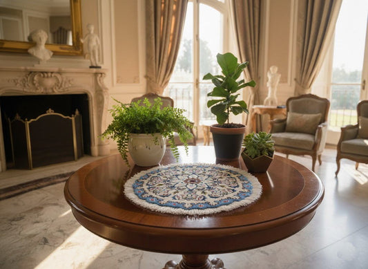 ペルシャ絨毯 愛らしいミニ丸形 ウール100% 手織り ペルシャ絨毯の本場 イラン ナイン産チェアーマット玄関マットなどに、サイズ 45cm×45cm【本物保証/直輸入】