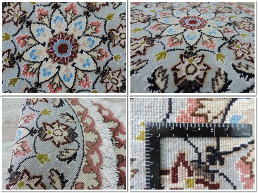 ペルシャ絨毯 愛らしいミニ丸形 ウール100% 手織り ペルシャ絨毯の本場 イラン ナイン産チェアーマット玄関マットなどに、サイズ 42cm×42cm【本物保証/直輸入】