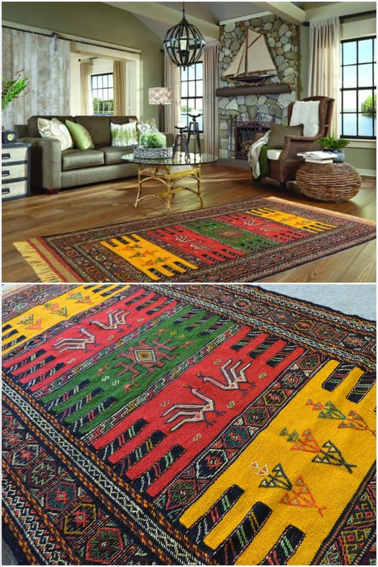 キリム 手織り ペルシャキリム 高品質ウール イラン グーチャン産 カーペット 敷物 ラグサイズ 185cmx100cm 【本物保証/直輸入】