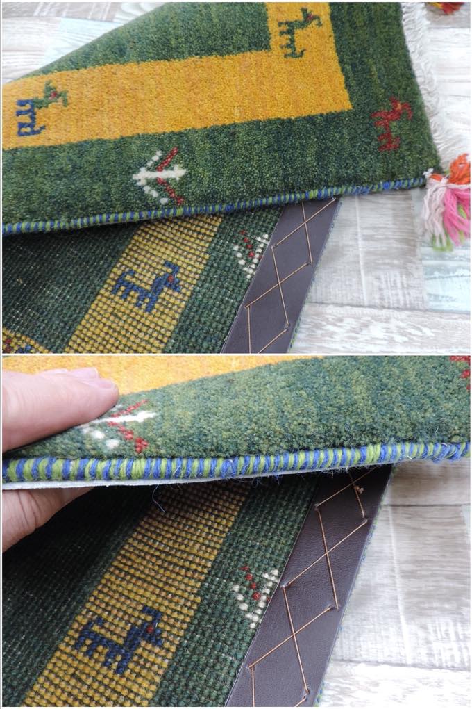 ギャッベ ギャベ 手織り ギャッベの本場(イラン シラーズ産)座布団サイズ:66cmx42cm カーペット 絨毯【本物保証】