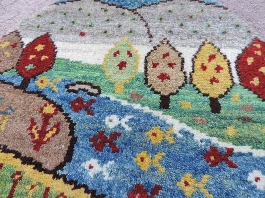 ギャッベ ギャベ 手織り ギャッベの本場(イラン シラーズ産)座布団サイズ:37cmx37cm丸い可愛らしい座布団マットギャッベ【本物保証】