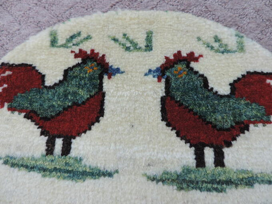 ギャッベ ギャベ 手織り ギャッベの本場(イラン シラーズ産)座布団サイズ:39cmx39cm丸い可愛らしい座布団マットギャッベ【本物保証】