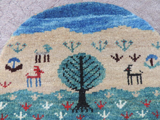 ギャッベ ギャベ 手織り ギャッベの本場(イラン シラーズ産)座布団サイズ:39cmx39cm丸い可愛らしい座布団マットギャッベ【本物保証】