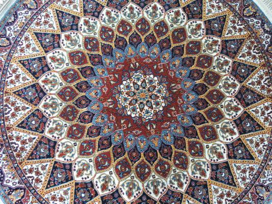 ★新入荷商品★12色出品★ペルシャ絨毯(カーペット/ラグ) シルク調豪華な色柄の高密度:ウィルトン織り ペルシャ絨毯の本場 イラン/クム産デザイン<br />サイズ:円型・丸形 150cmx150cm<br />【高品質/高級/激安】【送料無料】【smtb-k】