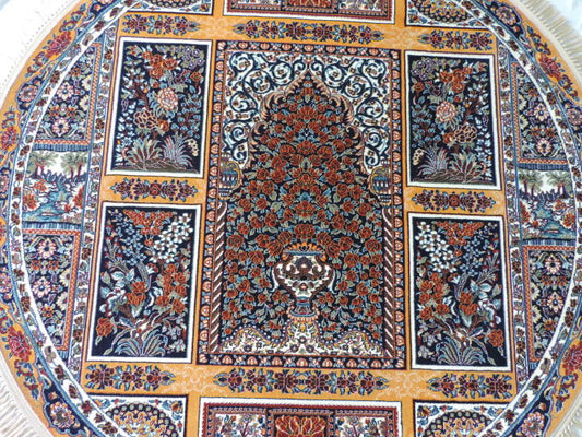 ★新入荷商品★12色出品★ペルシャ絨毯(カーペット/ラグ) シルク調豪華な色柄の高密度:ウィルトン織り ペルシャ絨毯の本場 イラン/クム産デザイン<br />サイズ:円型・丸形 150cmx150cm<br />【高品質/高級/激安】【送料無料】【smtb-k】