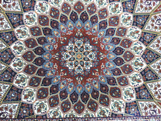 ★新入荷商品★ペルシャ絨毯(カーペット/ラグ) シルク調豪華な色柄の高密度:ウィルトン織り ペルシャ絨毯の本場 イラン/クム産デザイン<br />玄関マットサイズ:150cmx100cm<br />【高品質/高級/激安】【送料無料】【smtb-k】