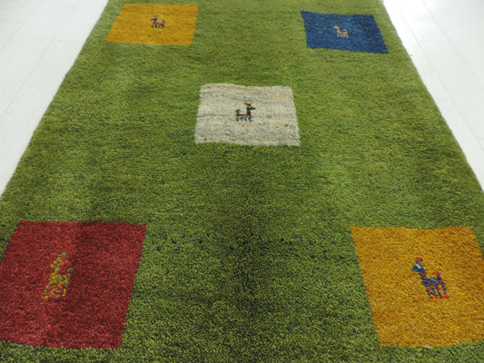 ギャッベ 手織り ウール ギャッベの本場 イラン シラーズ産 玄関マットサイズ 94cm×64cm カーペット 絨毯 【本物保証】