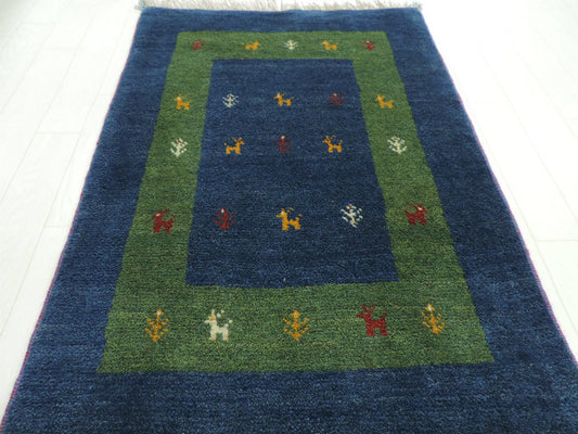 ギャッベ 手織り ウール ギャッベの本場 イラン シラーズ産 玄関マットサイズ 95cm×61cm カーペット 絨毯 【本物保証】