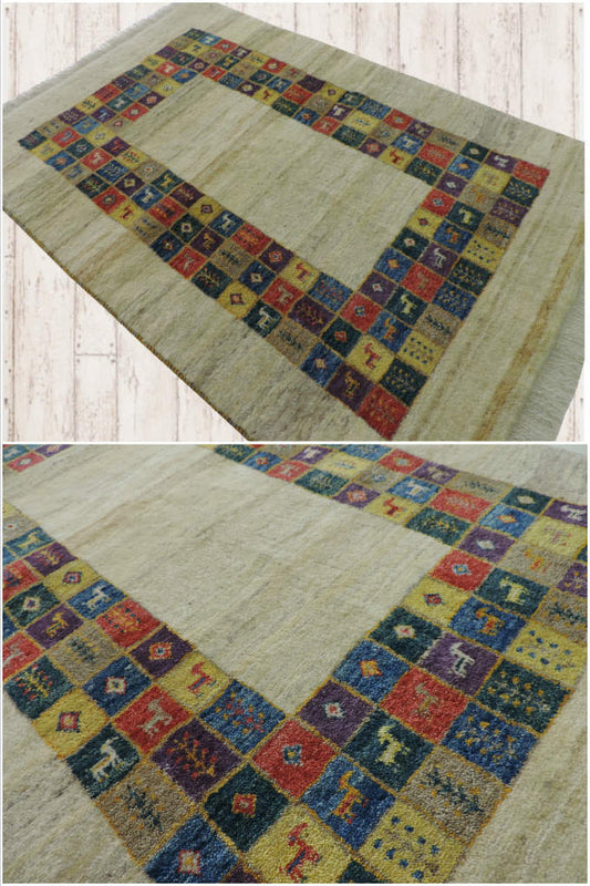 細かな密度の高級ギャッベ ギャベ 手織り ウール ギャッベの本場 イラン シラーズ産 ラグサイズ 151cm×101cm カーペット 絨毯 【本物保証】