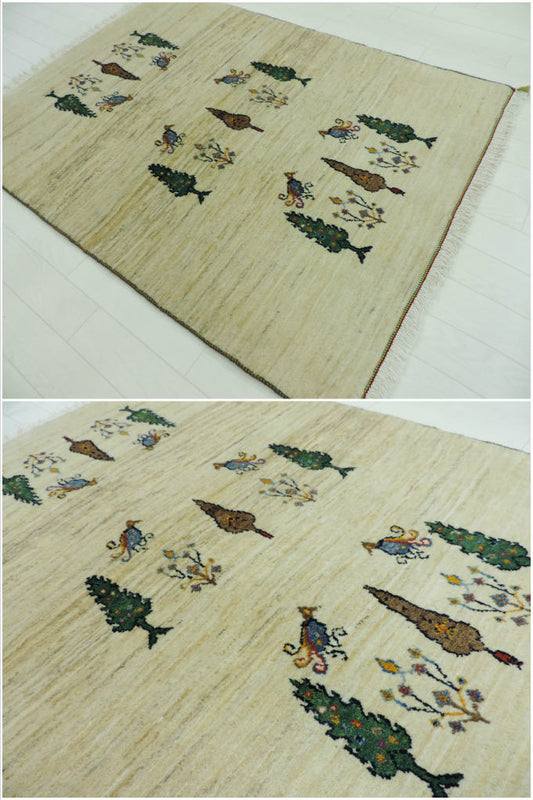 細かな密度の高級ギャッベ ギャベ 手織り ウール ギャッベの本場 イラン シラーズ産 ラグサイズ 114cm×84cm カーペット 絨毯 【本物保証】