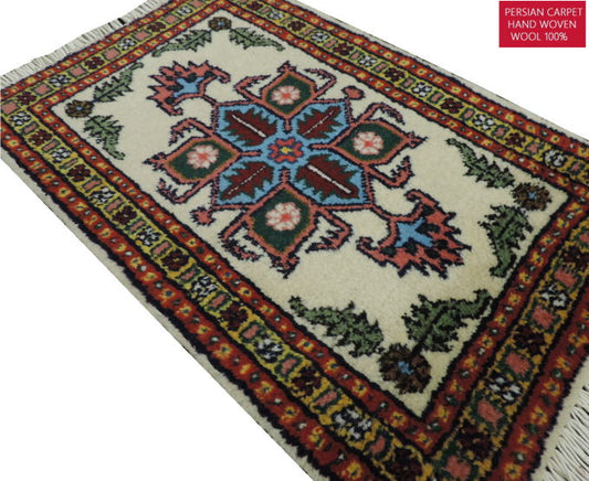 ペルシャ絨毯 カーペット ラグ ウール100% 手織り 高級 ペルシャ絨毯の本場 イランアゼルバイジャン アルダビル産 玄関マットサイズ 60cm×38cm 【本物保証/直輸入】