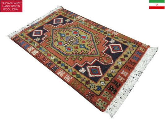 ペルシャ絨毯 カーペット ラグ ウール100% 手織り 高級 ペルシャ絨毯の本場 イランアゼルバイジャン アルダビル産 玄関マットサイズ58cm×37cm 【本物保証/直輸入】