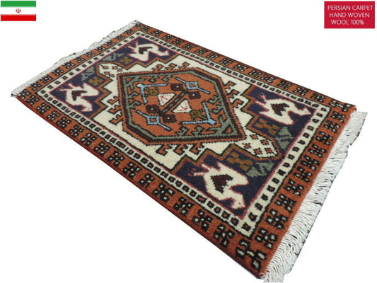 ペルシャ絨毯 カーペット ラグ ウール100% 手織り 高級 ペルシャ絨毯の本場 イランアゼルバイジャン アルダビル産 玄関マットサイズ57cm×37cm 【本物保証/直輸入】