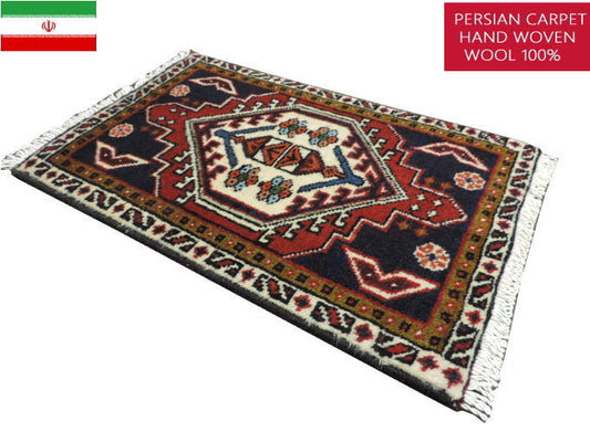 ペルシャ絨毯 カーペット ラグ ウール100% 手織り 高級 ペルシャ絨毯の本場 イランアゼルバイジャン アルダビル産 玄関マットサイズ59cm×38cm 【本物保証/直輸入】