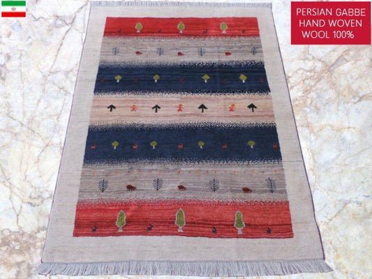 ペルシヤギャッベ手織り 草木染ウール100% ロリバフ室内装飾 高品質 ギャッベの本場 イラン シラーズ産 カーペットラグリビング部屋 ラグサイズ 198cm×151cm カーペット 絨毯 【本物保証】