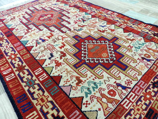 スマックキリム 手織り ペルシャキリム 高品質ウール イランシルジャン 産 敷物 玄関マットサイズ 116cmx74cm 【本物保証/直輸入】