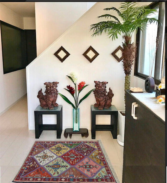 スマックキリム 手織り ペルシャキリム 高品質ウール イランシルジャン 産 敷物 玄関マットサイズ 97cmx76cm【本物保証/直輸入】