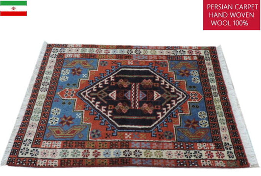 ペルシャ絨毯 カーペット トライバルラグ ウール100% 手織り ペルシャ絨毯の本場 イランアゼルバイジャン アルダビル産 玄関マットサイズ104cm×61cm 【本物保証/直輸入】