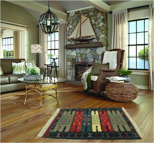 キリム 手織り ペルシャキリム ウール製 イラン 刺繍入りキリム グーチャン産 ラグ 敷物 玄関マットサイズ 98cmx68cm 【本物保証/直輸入】