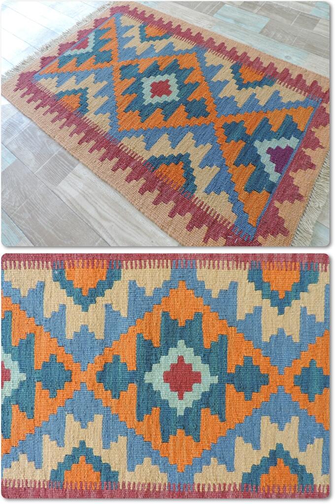 手織りウール100% ペルシャ シラーズ産 カシュカイキリム<br />玄関マットサイズ:62cmx100cm【送料無料】