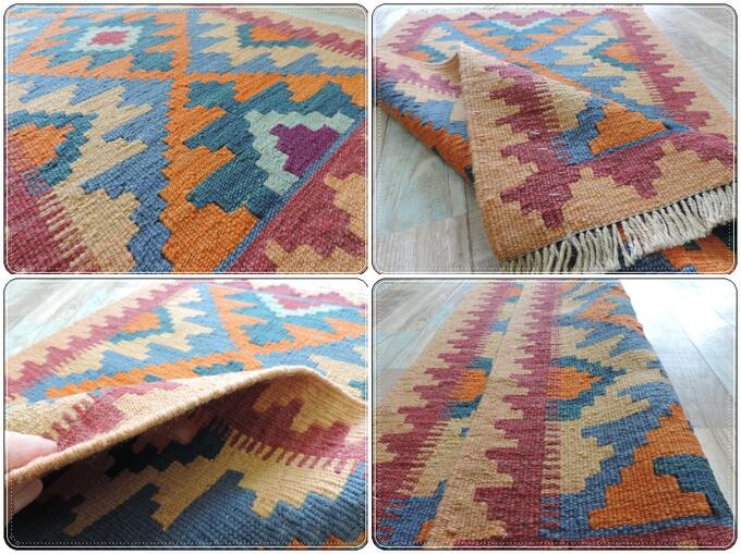 手織りウール100% ペルシャ シラーズ産 カシュカイキリム<br />玄関マットサイズ:62cmx100cm【送料無料】