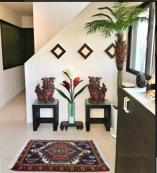 ペルシャ絨毯 カーペット ラグ ウール100% 手織り 高級 ペルシャ絨毯の本場 イランアゼルバイジャン アルダビル産 玄関マットサイズ 55cm×33cm 【本物保証/直輸入】