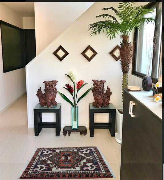 ペルシャ絨毯 カーペット ラグ ウール100% 手織り 高級 ペルシャ絨毯の本場 イランアゼルバイジャン アルダビル産 玄関マットサイズ 56cm×36cm 【本物保証/直輸入】