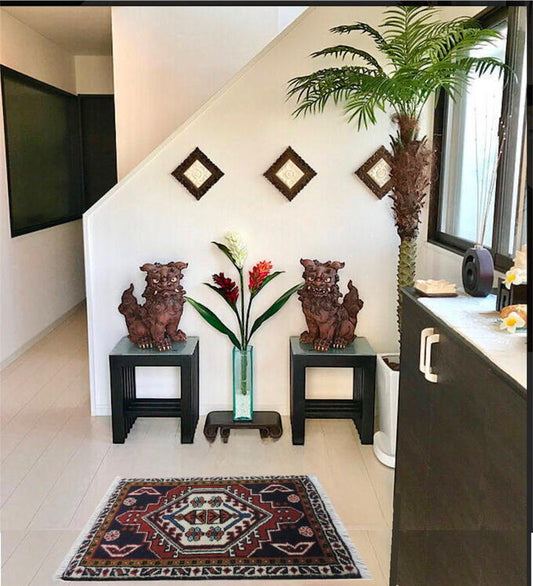 ペルシャ絨毯 カーペット ラグ ウール100% 手織り 高級 ペルシャ絨毯の本場 イランアゼルバイジャン アルダビル産 玄関マットサイズ 57cm×36cm 【本物保証/直輸入】