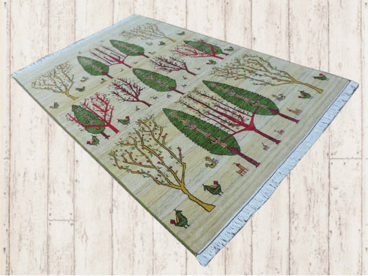 ペルシヤギャッベ手織り 草木染ウール100% ロリバフ高密度室内装飾 高品質 ギャッベの本場 イラン シラーズ産 カーペットラグリビング部屋 ラグサイズ 240cm×152cmカーペット 絨毯 【本物保証】