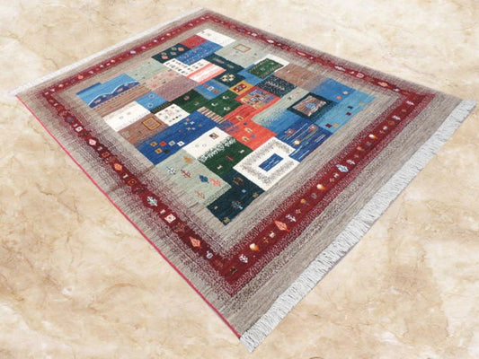 ペルシヤギャッベ手織り 草木染ウール100% ロリバフ高密度室内装飾 高品質 ギャッベの本場 イラン シラーズ産 カーペットラグリビング部屋 ラグサイズ 203cm×152cm【本物保証】