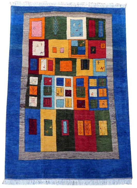 ペルシヤギャッベ手織り 草木染ウール100% ロリバフ高密度室内装飾 高品質 ギャッベの本場 イラン シラーズ産 カーペットラグリビング部屋 ラグサイズ 200cm×148cm【本物保証】