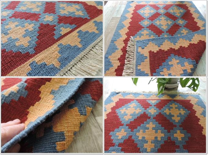手織りウール100% ペルシャ シラーズ産 カシュカイリバーシブルキリム<br />玄関マットサイズ:102cmx65cm【送料無料】