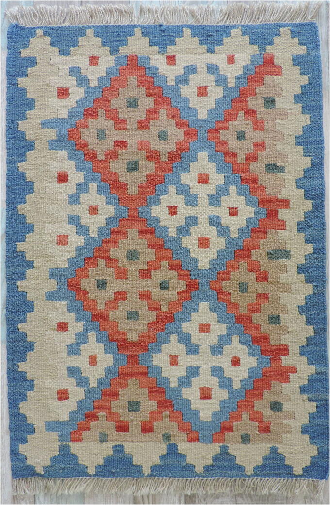 手織りウール100% ペルシャ シラーズ産 カシュカイキリム<br />玄関マットサイズ:63cmx98cm【送料無料】