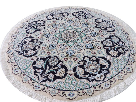 ペルシャ絨毯 手織り 丸形 カーペット ラグ ウール100% ペルシャ絨毯の本場 イラン ナイン産 円型・丸形 直径83cm【本物保証/直輸入】