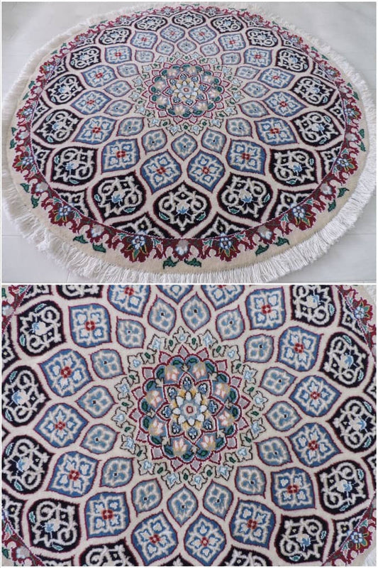 ペルシャ絨毯 手織り 丸形 カーペット ラグ ウール100% ペルシャ絨毯の本場 イラン ナイン産 円型・丸形 直径86cm【本物保証/直輸入】