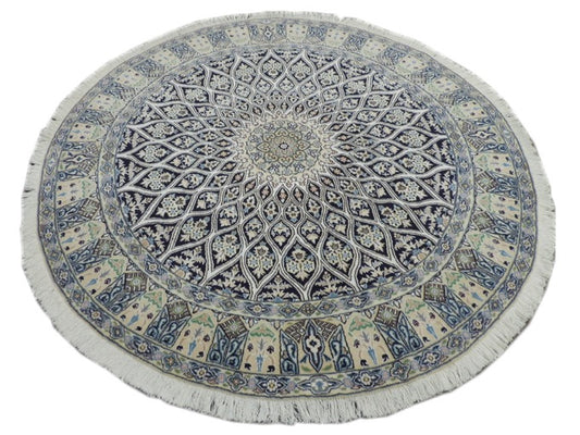 ペルシャ絨毯 カーペット ウール シルク 手織り 高級 ペルシャ絨毯の本場 イラン ナイン産 円型 丸形 直径 157cm【本物保証/直輸入】