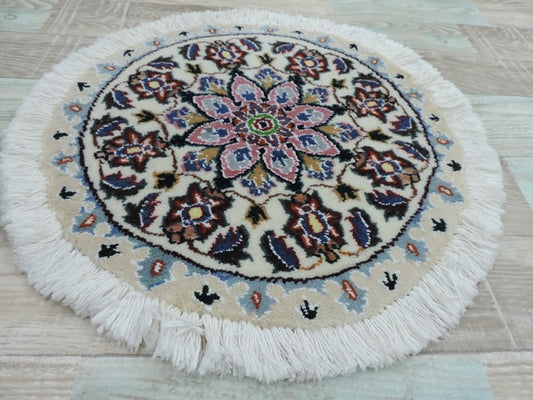 ペルシャ絨毯 カーペット ウール 手織り 高級 ペルシャ絨毯の本場 イラン ナイン産 円型 丸形 直径 44cm【本物保証/直輸入】