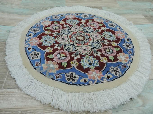 ペルシャ絨毯 カーペット ウール 手織り 高級 ペルシャ絨毯の本場 イラン ナイン産 円型 丸形 直径 47cm【本物保証/直輸入】