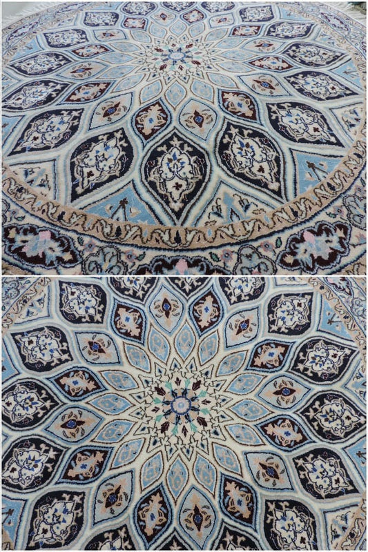 ペルシャ絨毯 カーペット ウール&シルク 手織り 高級 ペルシャ絨毯の本場 イラン ナイン産 円型 丸形 直径135cm【本物保証/直輸入】