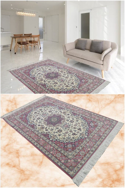 ペルシャ絨毯 カーペット ウール シルク 手織り 高級 ペルシャ絨毯の本場 イラン ナイン産 中型サイズ 180cm×120cm【本物保証/直輸入】