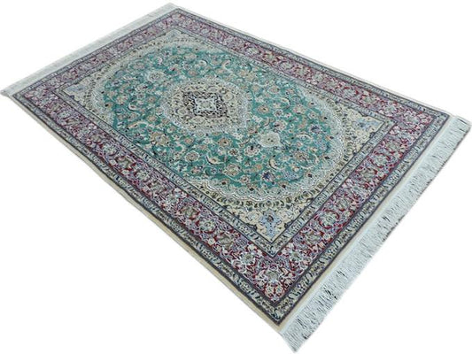 ペルシャ絨毯 カーペット ウール シルク 手織り 高級6LA ハイグレード ペルシャ絨毯の本場 イラン ナイン産 中型サイズ 195cm×130cm【本物保証/直輸入】