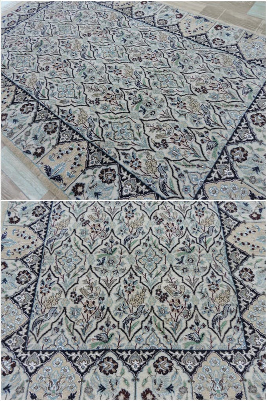 ペルシャ絨毯 カーペット ウール&シルク 手織り高級 ペルシャ絨毯の本場 イラン ナイン産 玄関マットサイズ 120cm×77cm【本物保証】