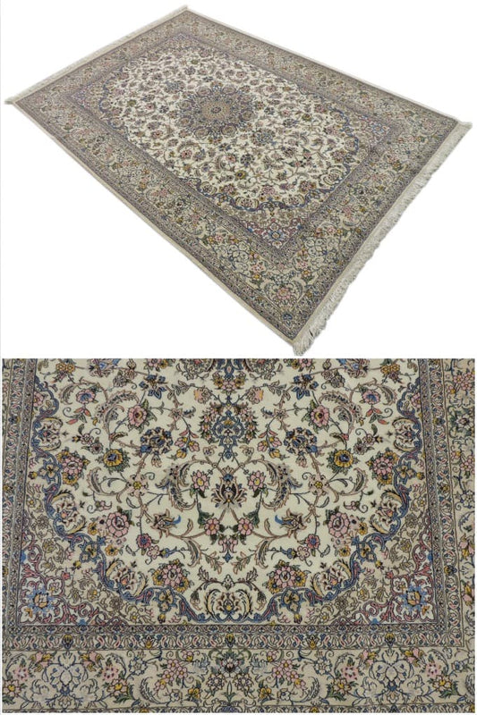 ペルシャ絨毯 カーペット ウール シルク 手織り 高級 ペルシャ絨毯の本場 イラン ナイン産 中型サイズ 215cm×150cm【本物保証/直輸入】